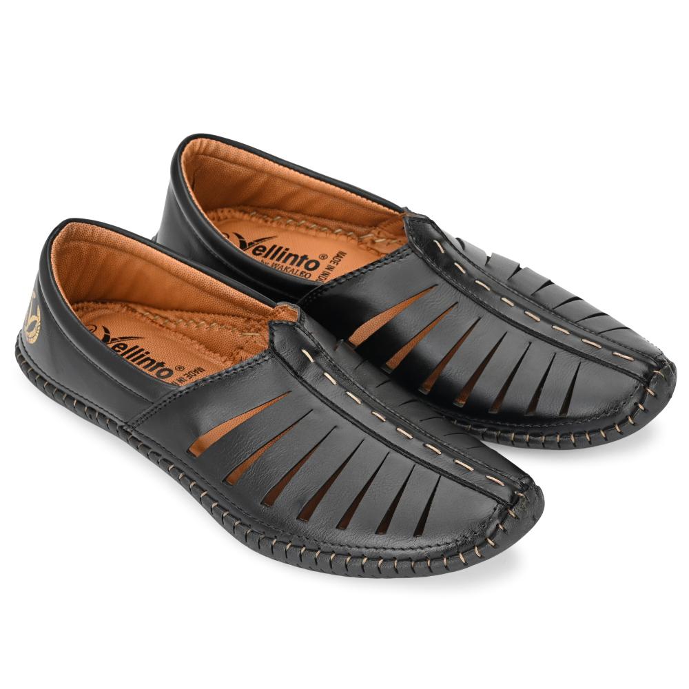 Vellinto HUSTLE Cool Punjabi Jutis For Men Mojaris For Men Nagra For Men Black
