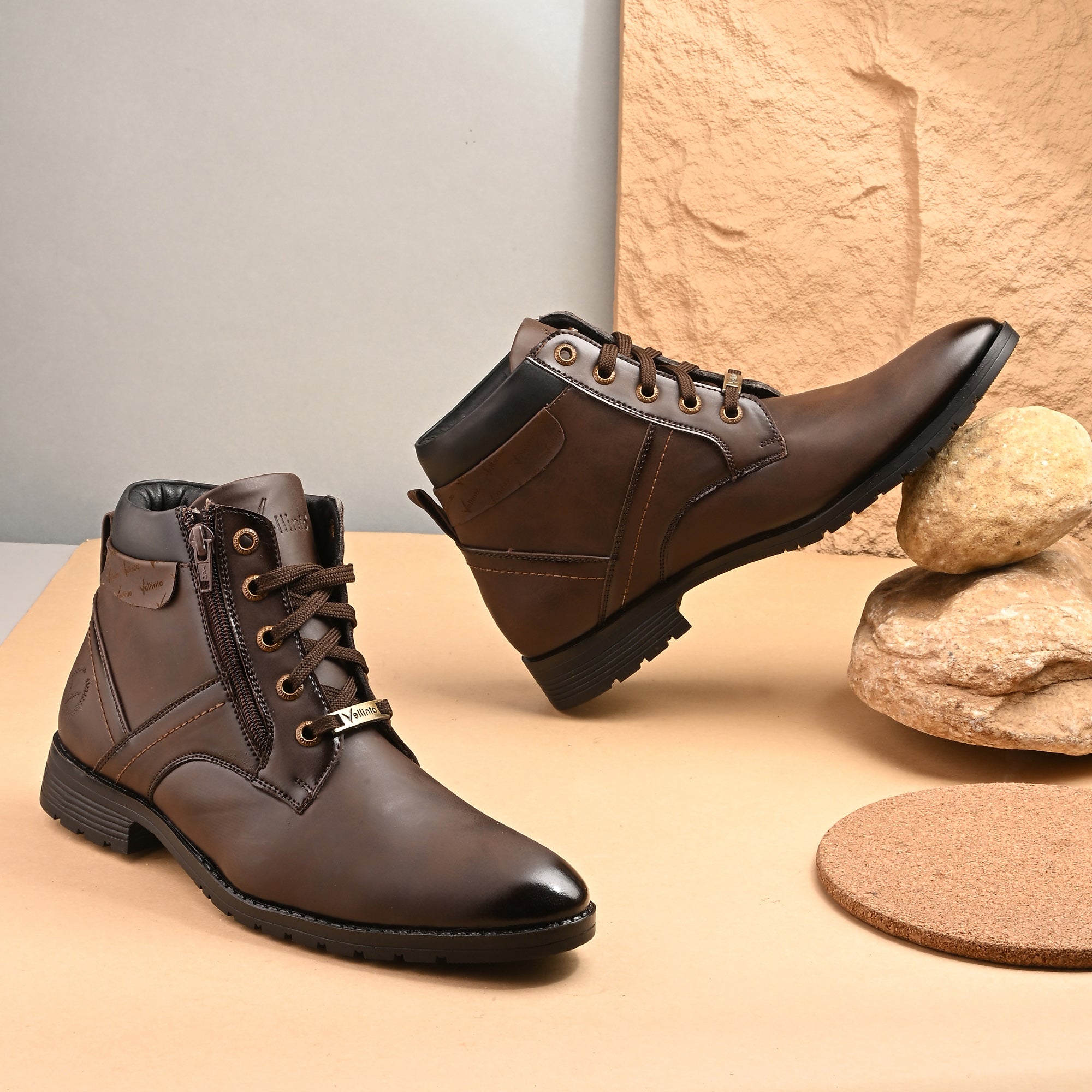 Vellinto Vellinto ORION Men’s Stylish Lace-Up & Zipper High Ankle Casual Boots Boots For Men