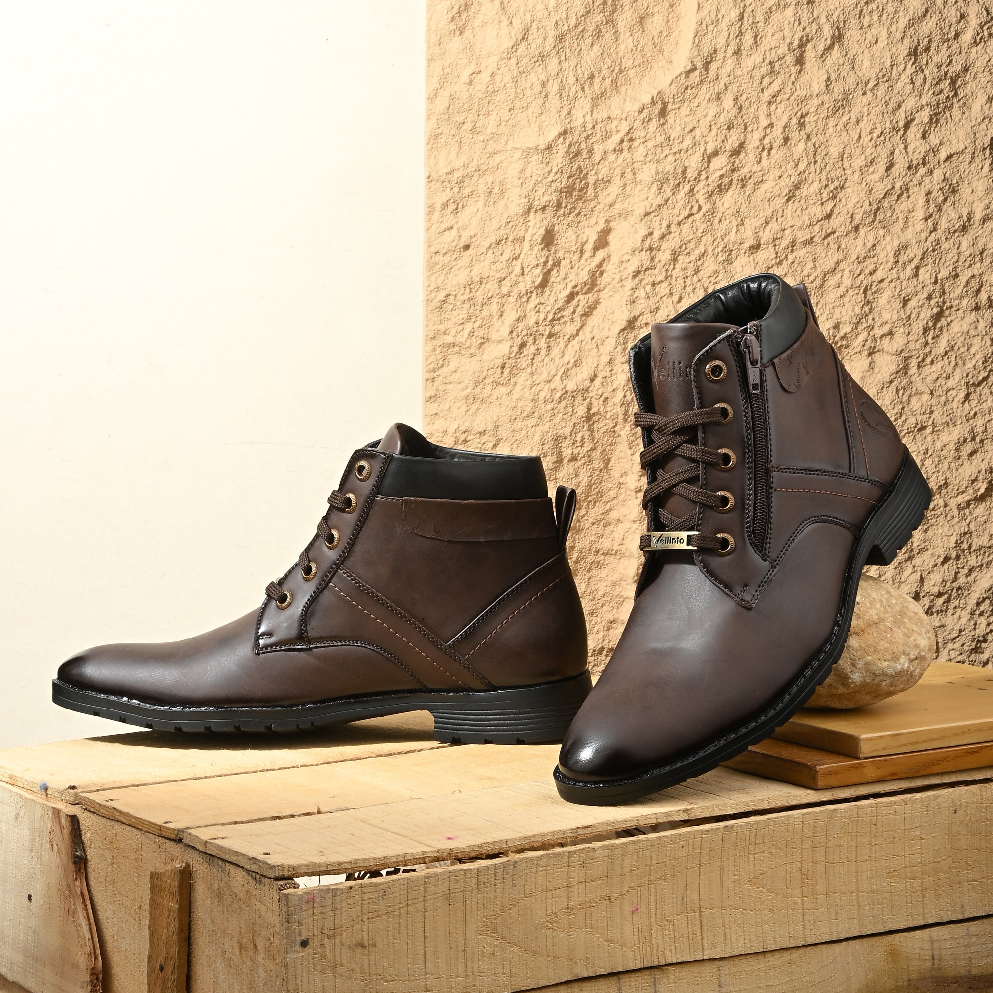 Vellinto Vellinto ORION Men’s Stylish Lace-Up & Zipper High Ankle Casual Boots Boots For Men