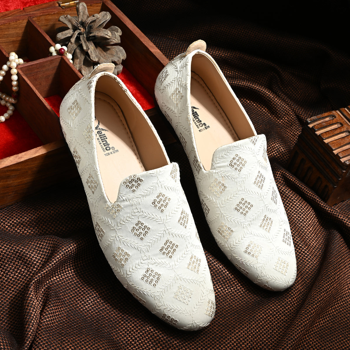Vellinto Men's PEARL Embroidered Slip-On Ethnic Party Wear Designer Loafer Shoes Espadrilles For Men
