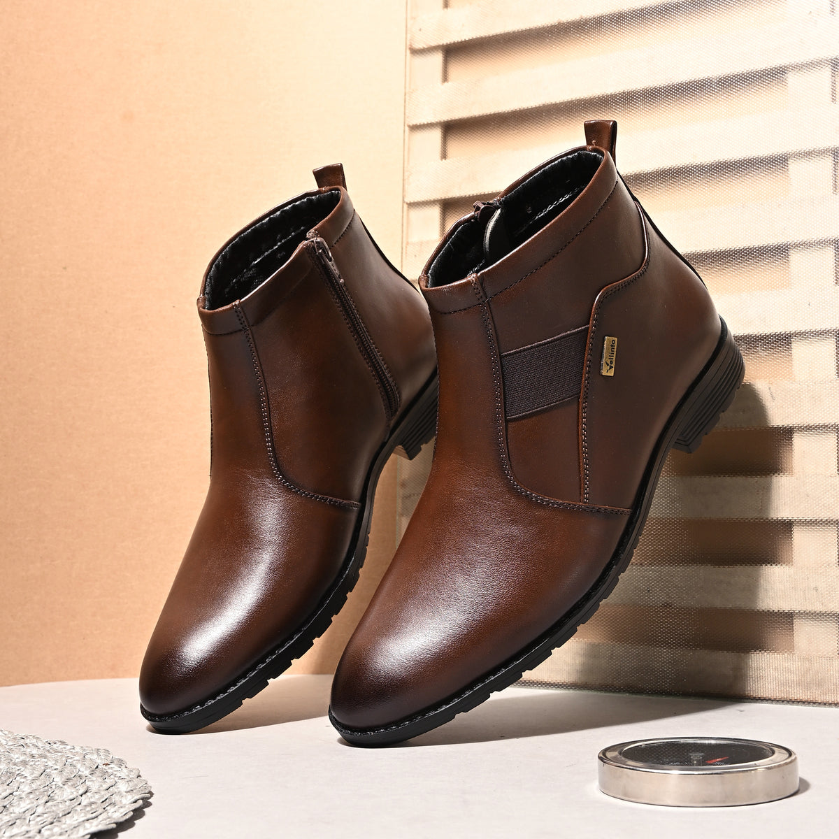 Vellinto Royal Look Zipped Boots For Men ll Synthetic Leather Casual Boots For Men