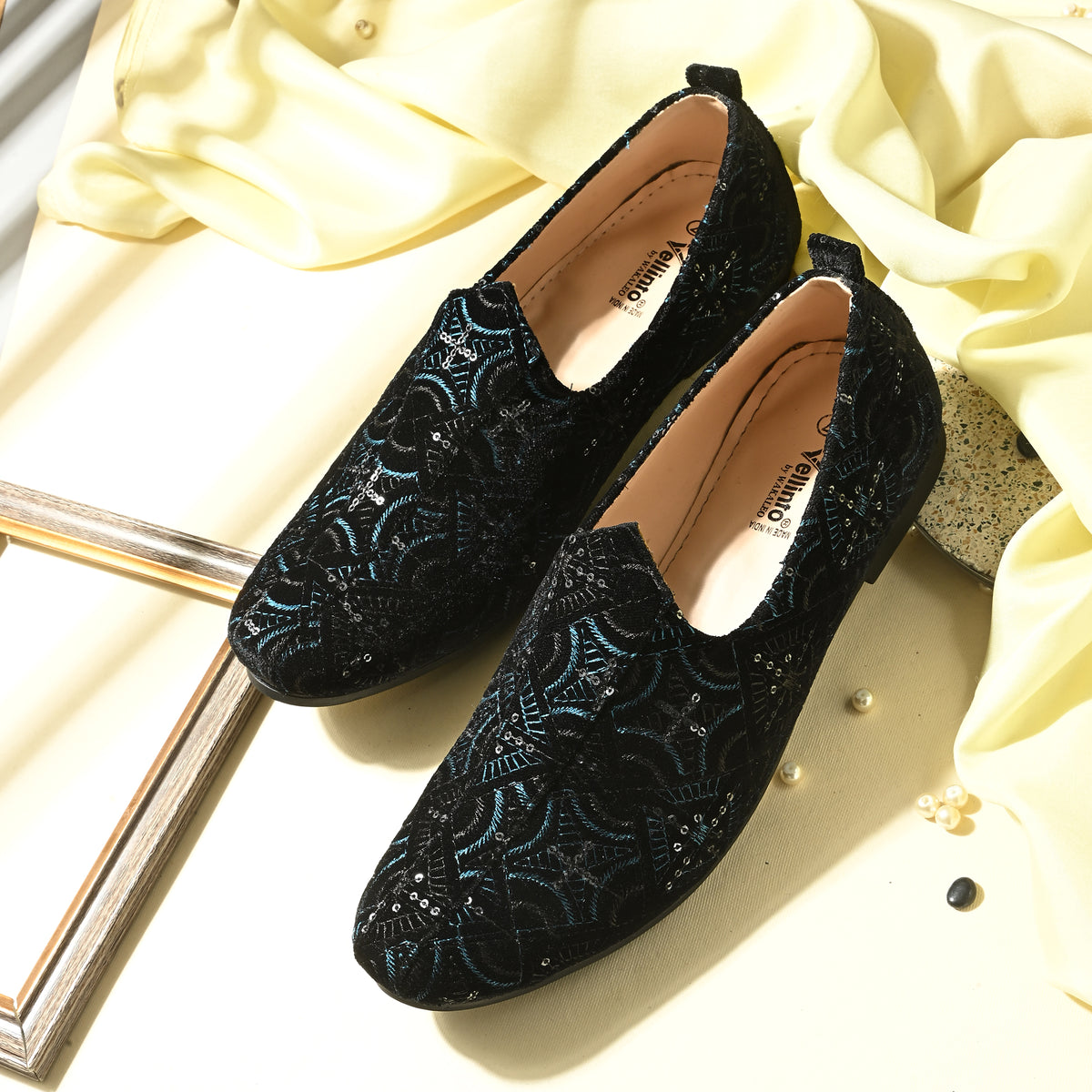 Vellinto MIDNIGHT BLOOM Party Wear Royal Look Mojaris Juttis Slip On For Men Espadrilles For Men
