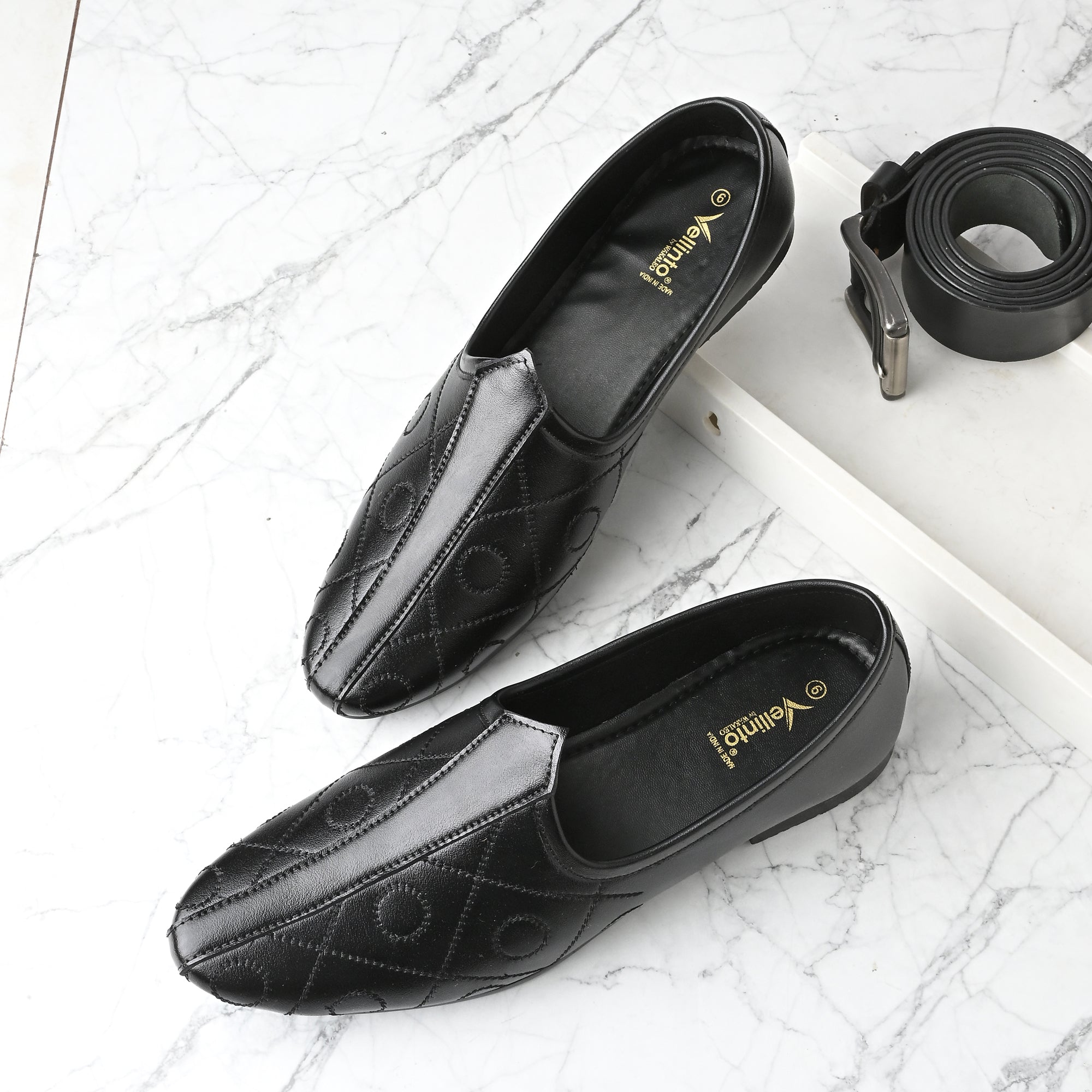 Vellinto BANAJARA Men’s Ethnic Slip-On Mojari | Traditional PU Leather Footwear Party Wear For Men