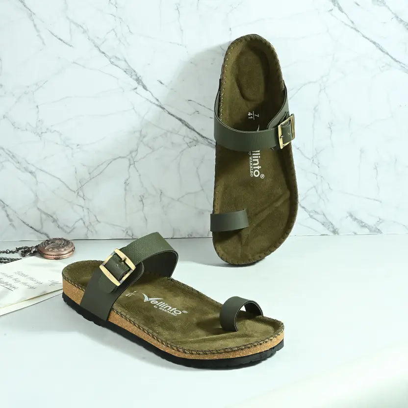 Vellinto LUXOR Sandal Open Toe Sandals ll Birken- Style Leather Cork Sandals with Adjustable Buckle Straps For Men