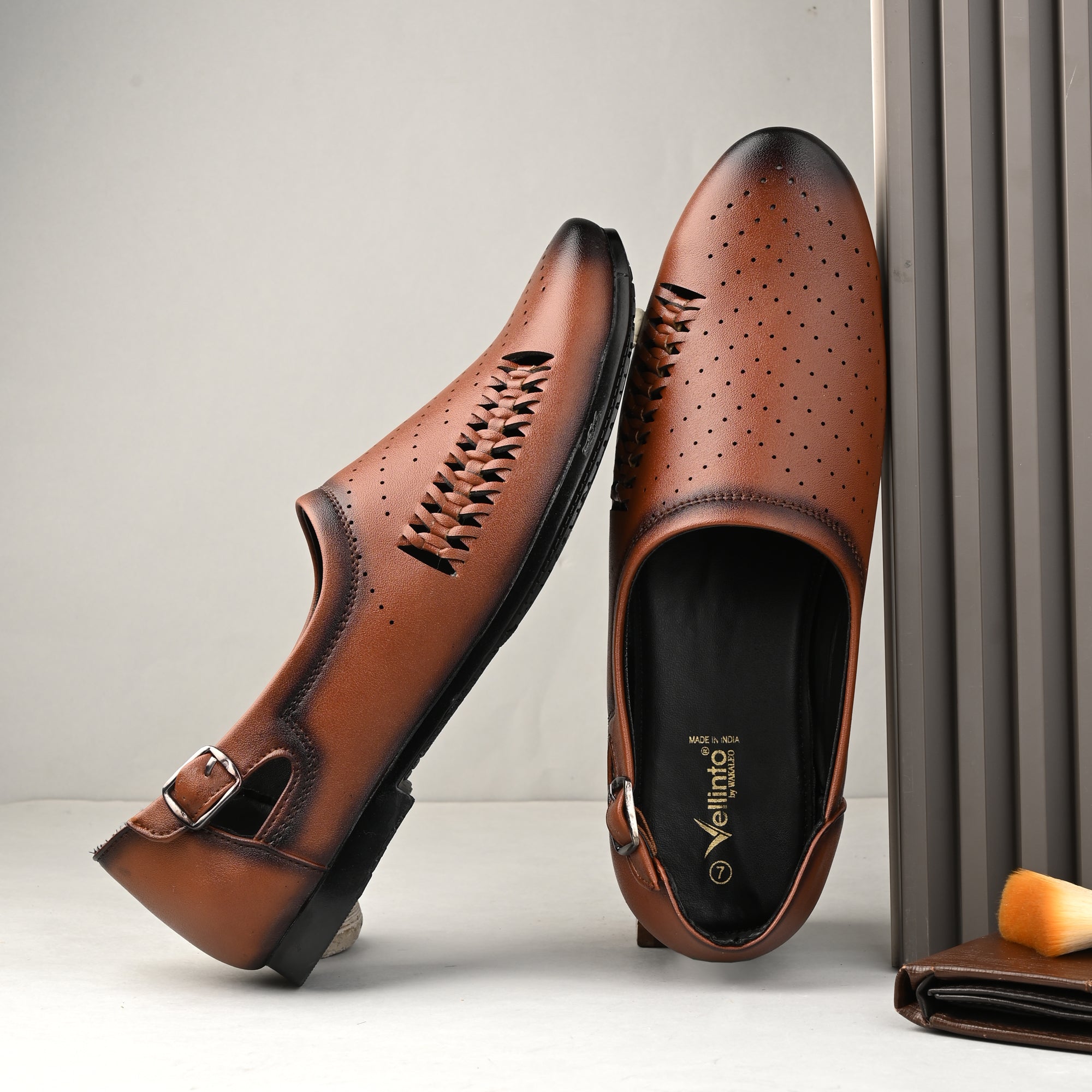 Vellinto Vellinto SHAHZAD Perforated Synthetic Leather Loafers with Stylish Buckle Detail Party Wear For Men