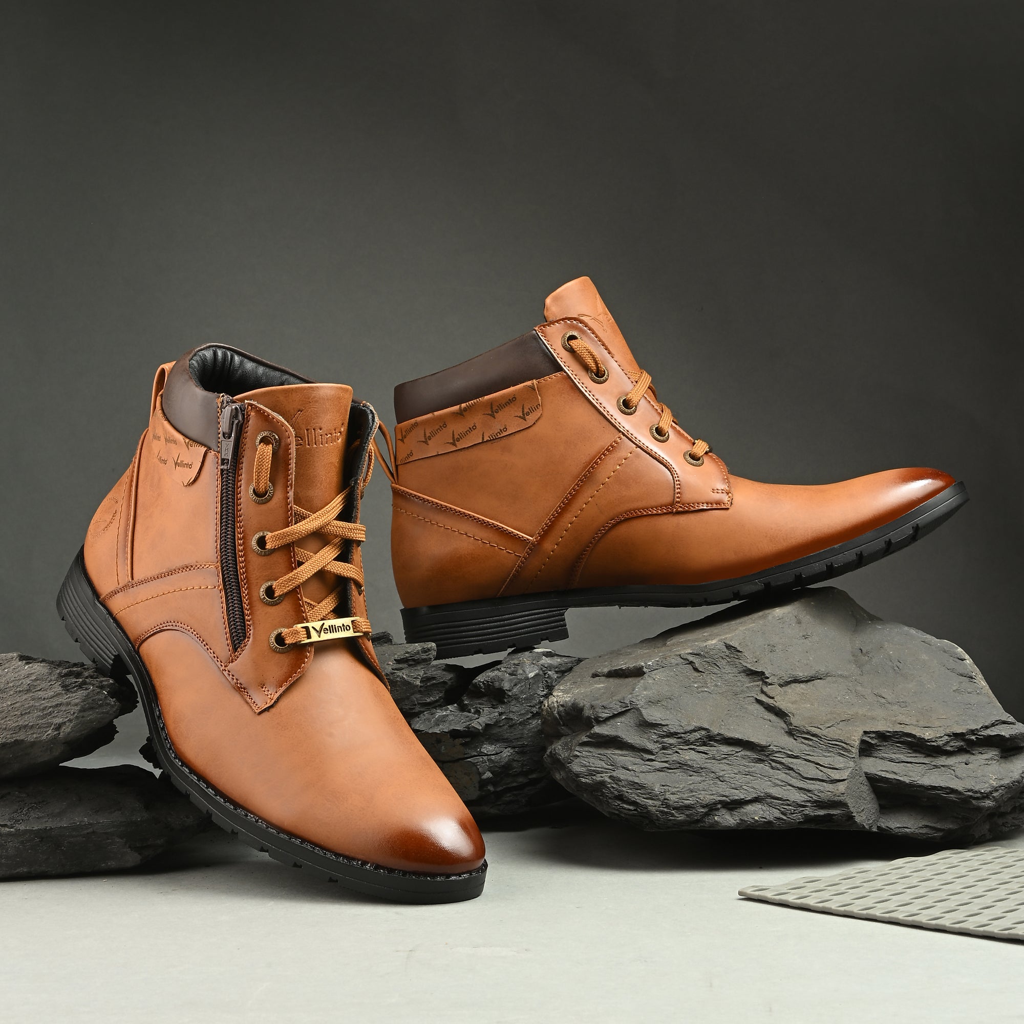 Vellinto Vellinto ORION Men’s Stylish Lace-Up & Zipper High Ankle Casual Boots Boots For Men