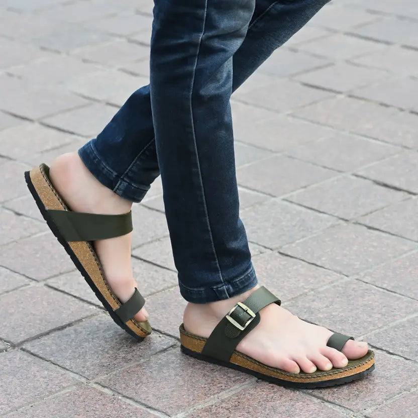 Vellinto LUXOR Sandal Open Toe Sandals ll Birken- Style Leather Cork Sandals with Adjustable Buckle Straps For Men