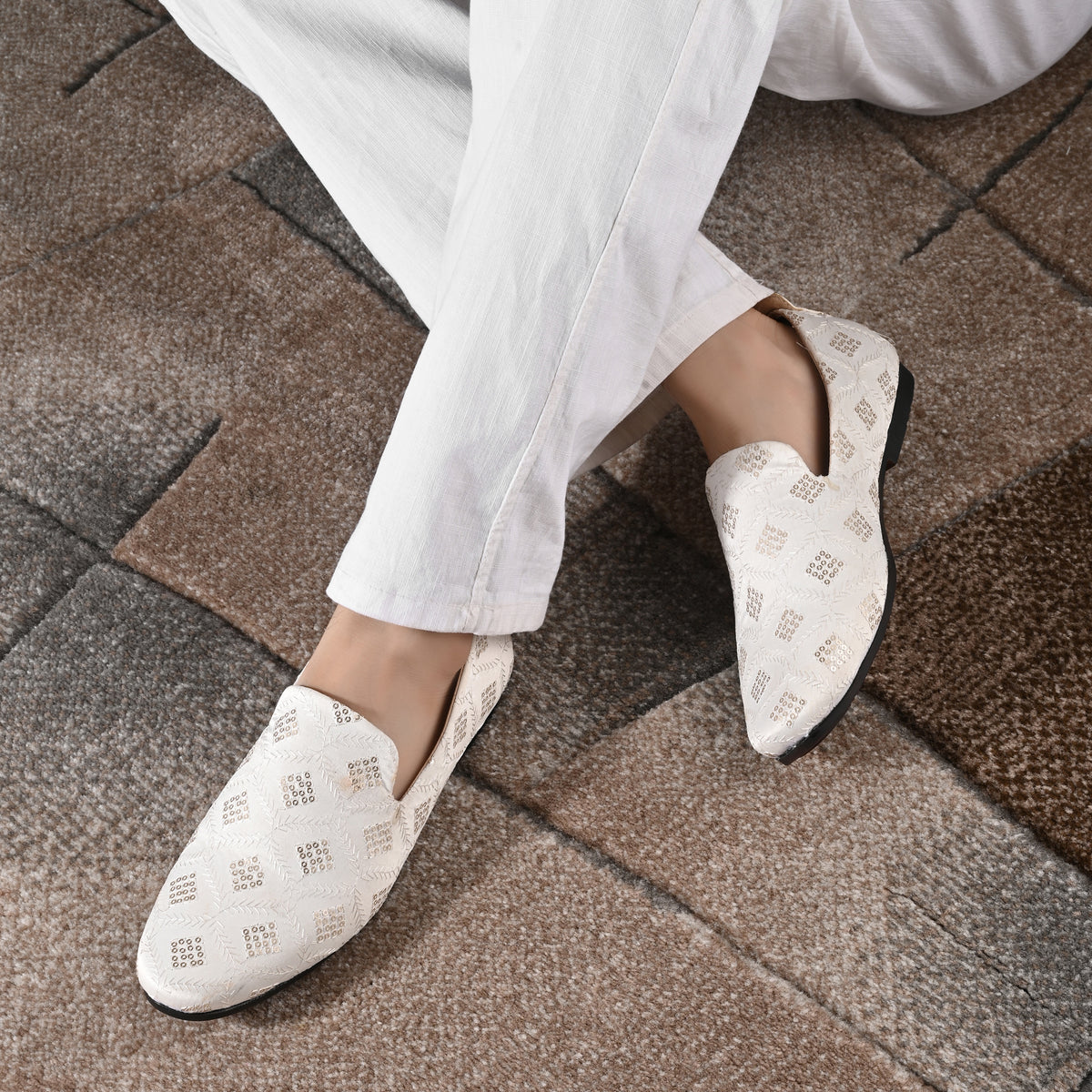 Vellinto Men's PEARL Embroidered Slip-On Ethnic Party Wear Designer Loafer Shoes Espadrilles For Men