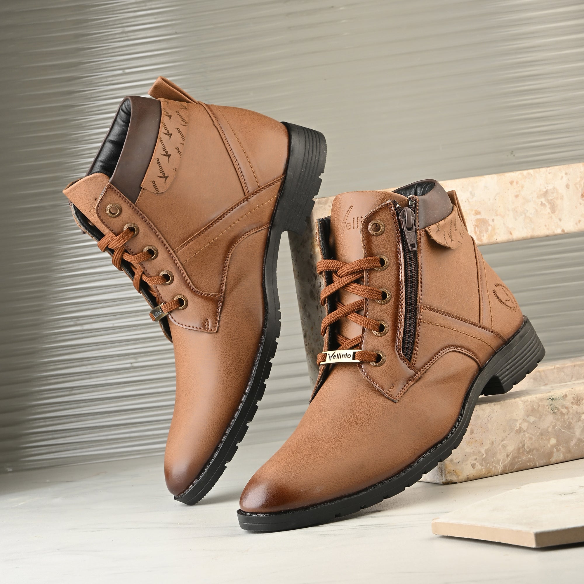 Vellinto Vellinto ORION Men’s Stylish Lace-Up & Zipper High Ankle Casual Boots Boots For Men