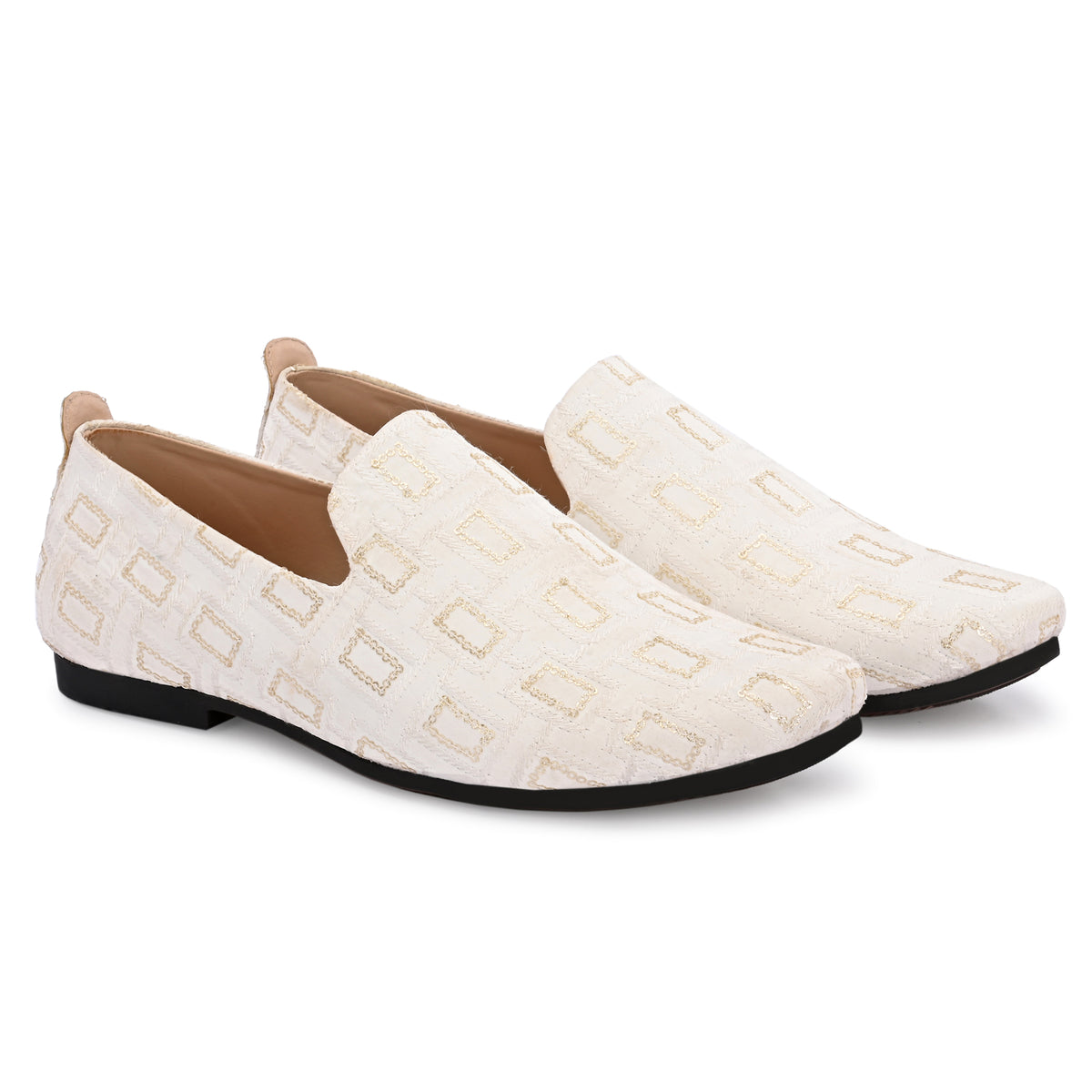 Vellinto Mens White GLEAM Embroidered Slip-On Ethnic Party Wear Wedding Shoes for Festive Espadrilles For Men