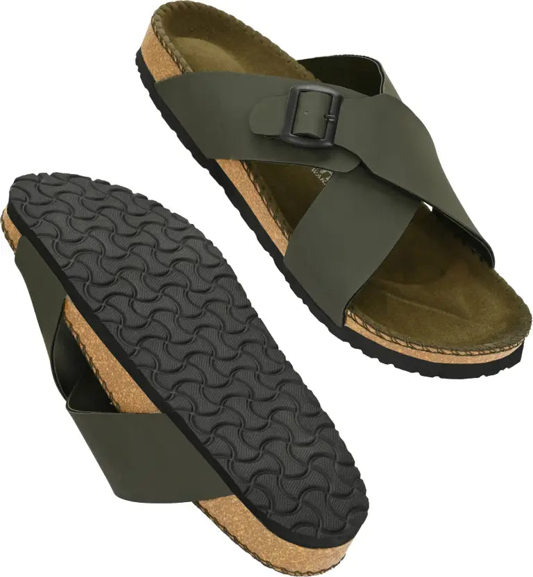 Vellinto NESU Cross Strap Sandal ll Synthetic Leather Cork Sandals with Adjustable Buckle Straps For Men