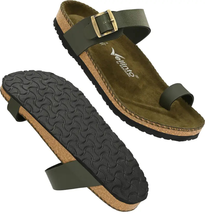Vellinto LUXOR Sandal Open Toe Sandals ll Birken- Style Leather Cork Sandals with Adjustable Buckle Straps For Men