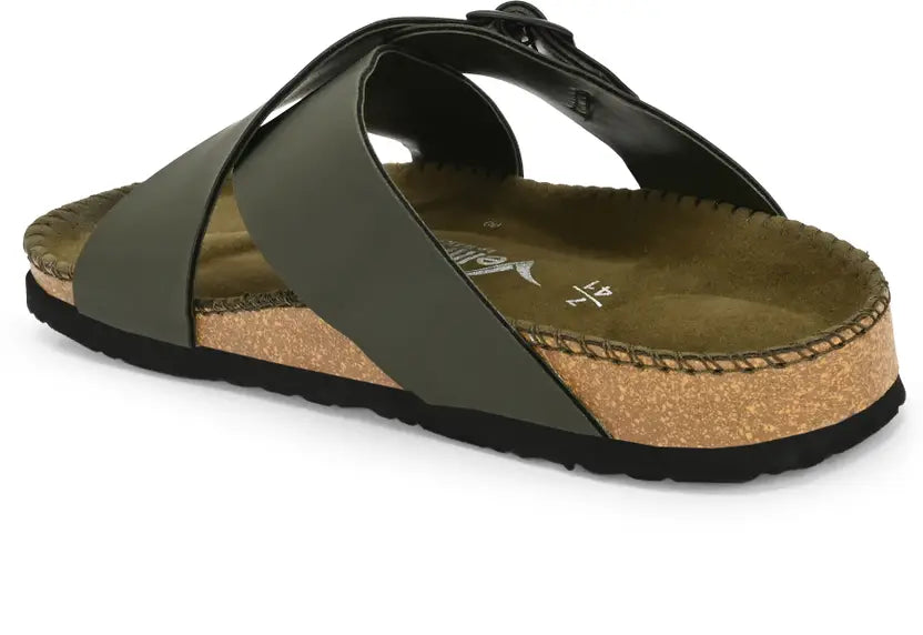 Vellinto NESU Cross Strap Sandal ll Synthetic Leather Cork Sandals with Adjustable Buckle Straps For Men