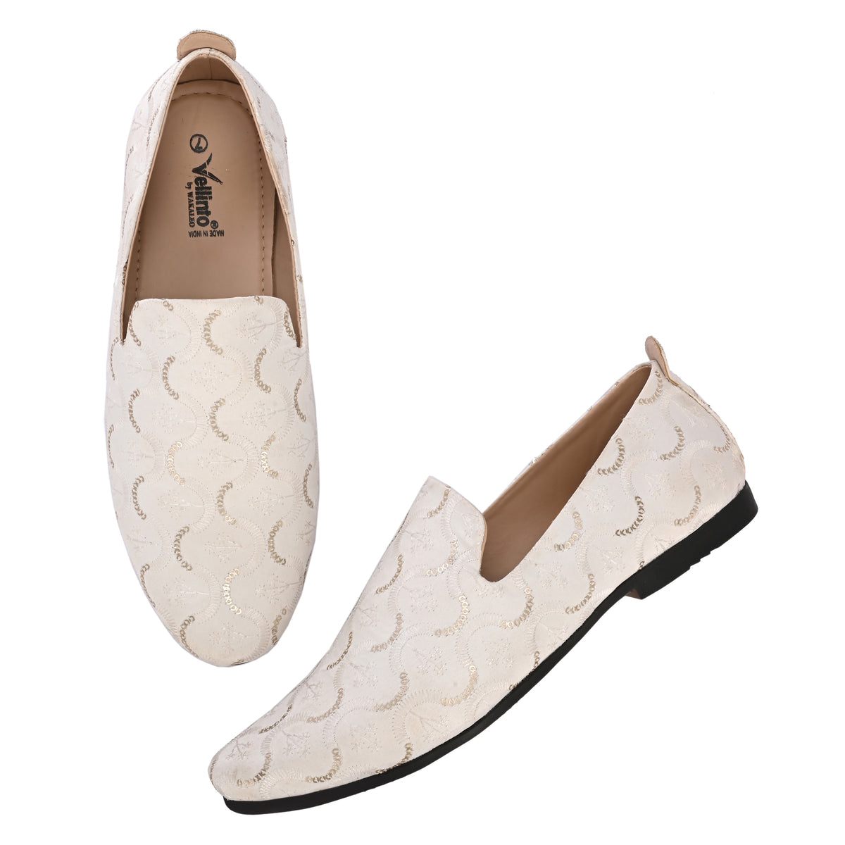 Vellinto ZEWAR Men's White Embroidered Slip-On Ethnic Party Wear Wedding Shoes Espadrilles For Men