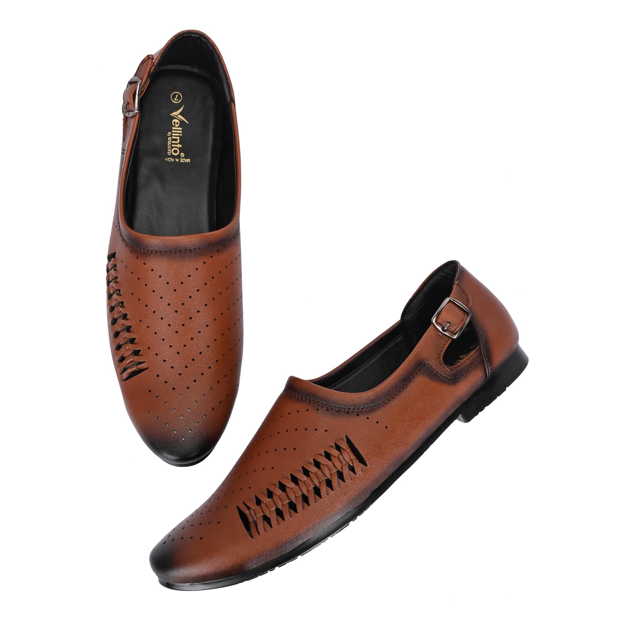 Vellinto Vellinto SHAHZAD Perforated Synthetic Leather Loafers with Stylish Buckle Detail Party Wear For Men