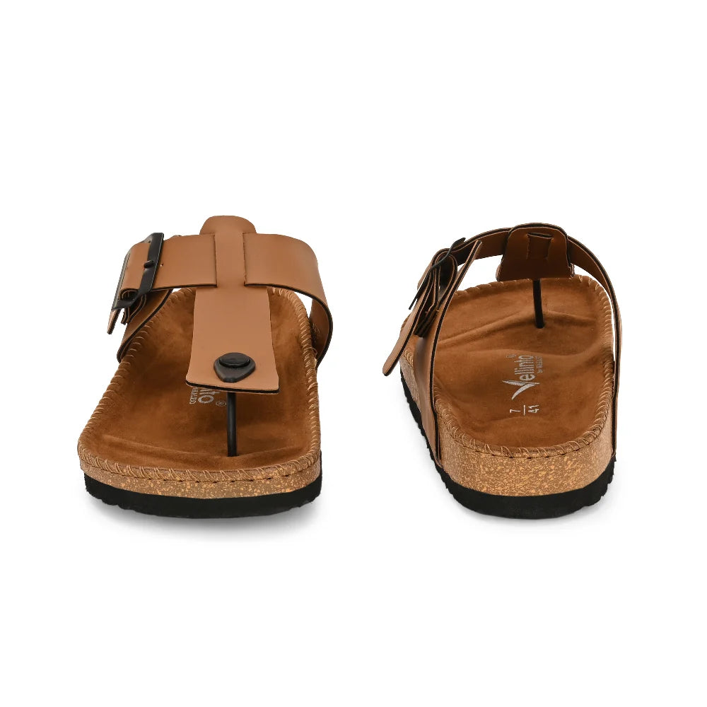 Vellinto CARBATINA T-Strap Thong Sandal ll Men’s Leather Toe-Post Sandals with Buckle, Arch Support, Slip-On Comfort For Men