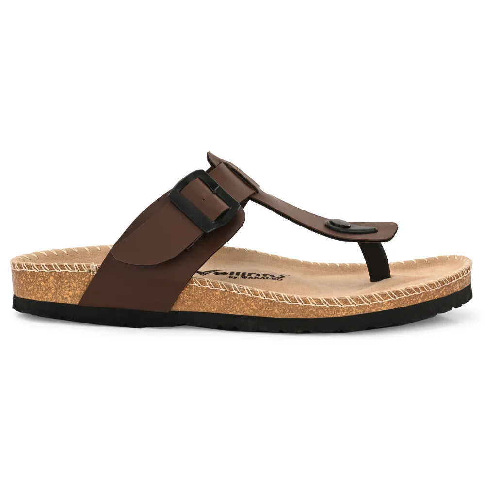 Vellinto CARBATINA T-Strap Thong Sandal ll Men’s Leather Toe-Post Sandals with Buckle, Arch Support, Slip-On Comfort For Men