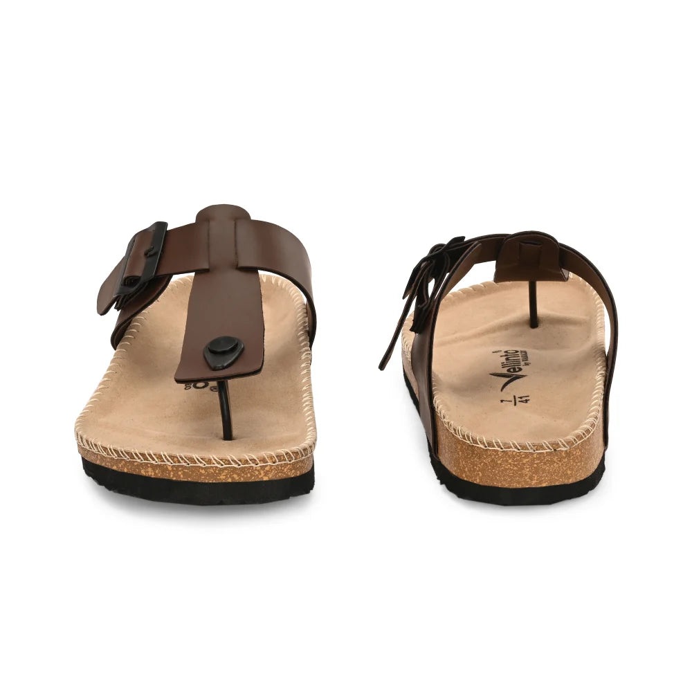 Vellinto CARBATINA T-Strap Thong Sandal ll Men’s Leather Toe-Post Sandals with Buckle, Arch Support, Slip-On Comfort For Men