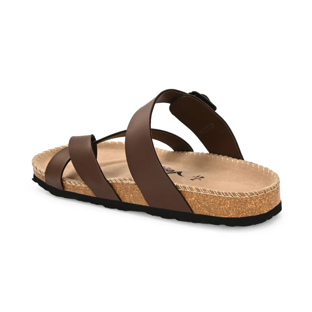 Vellinto NEBU Cross Toe Strap Berkin-Style Sandal ll Synthetic Leather Cork Sandals with Adjustable Buckle Straps For Men
