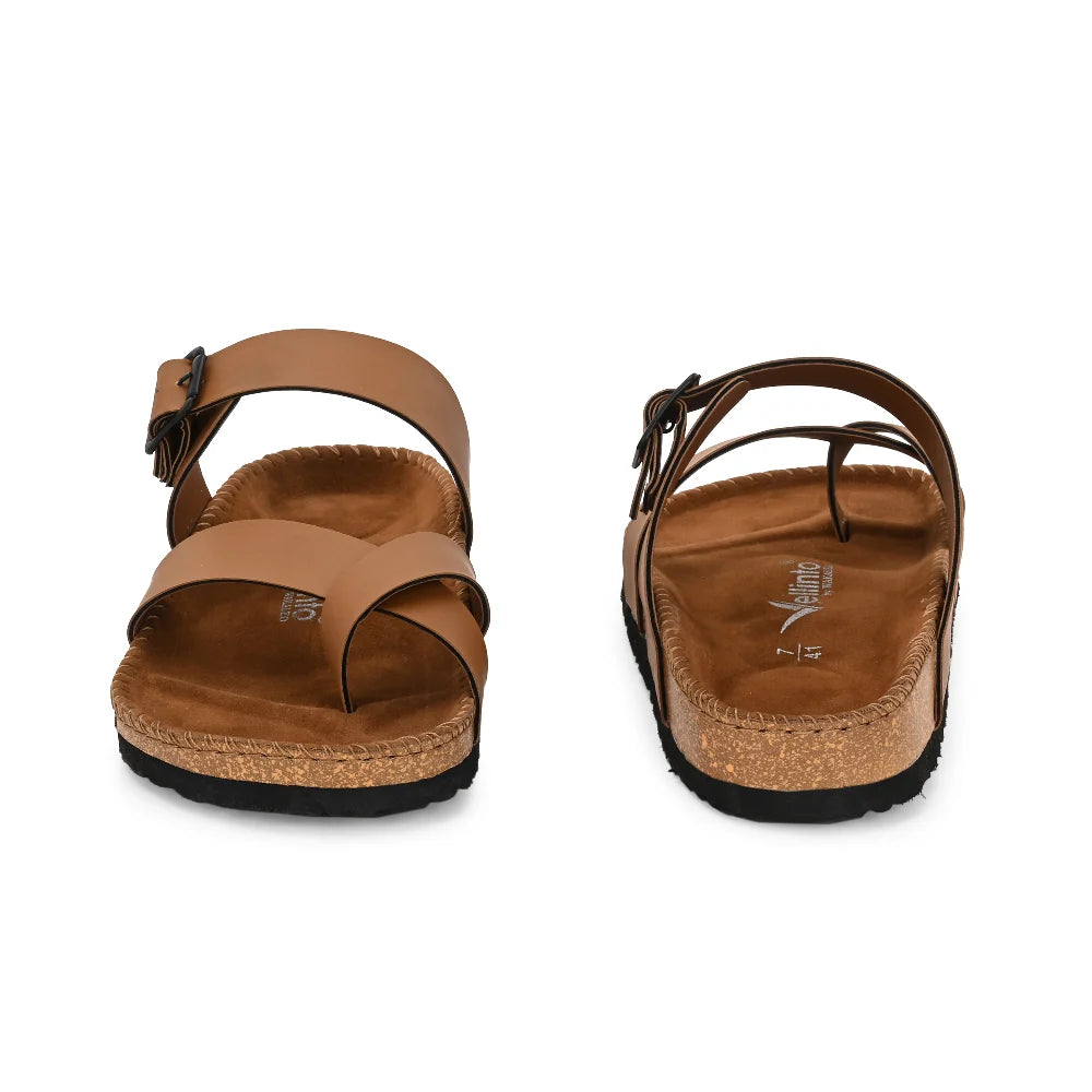 Vellinto NEBU Cross Toe Strap Berkin-Style Sandal ll Synthetic Leather Cork Sandals with Adjustable Buckle Straps For Men