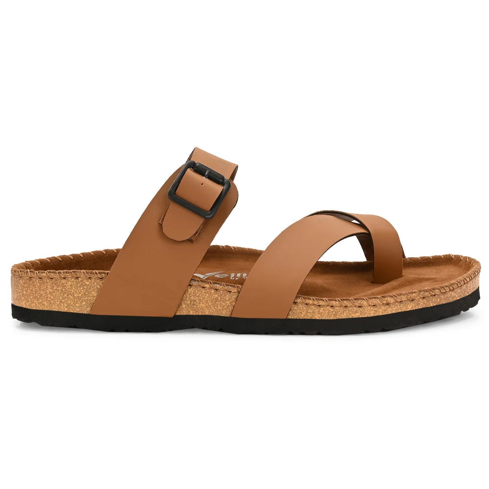 Vellinto NEBU Cross Toe Strap Berkin-Style Sandal ll Synthetic Leather Cork Sandals with Adjustable Buckle Straps For Men
