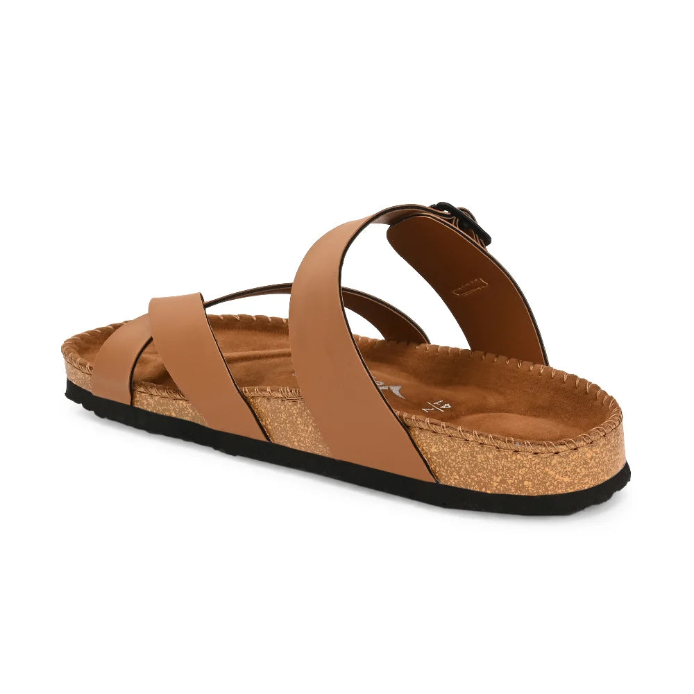 Vellinto NEBU Cross Toe Strap Berkin-Style Sandal ll Synthetic Leather Cork Sandals with Adjustable Buckle Straps For Men
