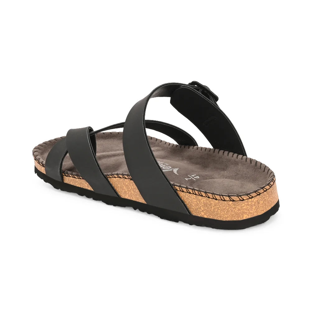 Vellinto NEBU Cross Toe Strap Berkin-Style Sandal ll Synthetic Leather Cork Sandals with Adjustable Buckle Straps For Men
