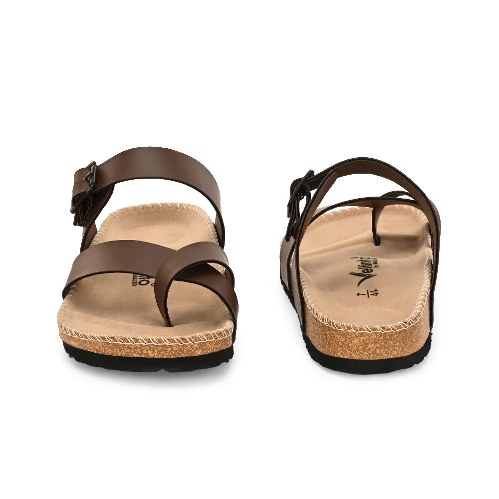 Vellinto NEBU Cross Toe Strap Berkin-Style Sandal ll Synthetic Leather Cork Sandals with Adjustable Buckle Straps For Men
