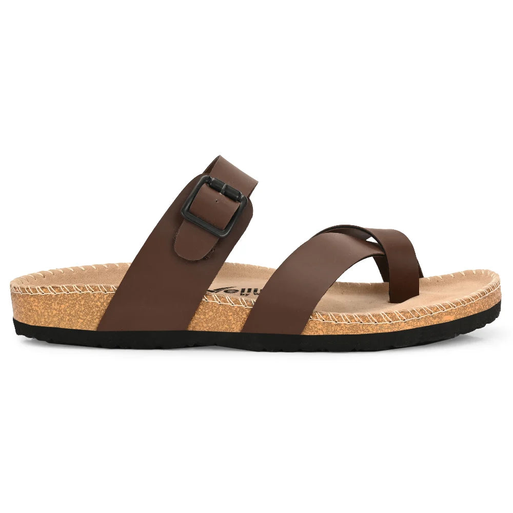 Vellinto NEBU Cross Toe Strap Berkin-Style Sandal ll Synthetic Leather Cork Sandals with Adjustable Buckle Straps For Men
