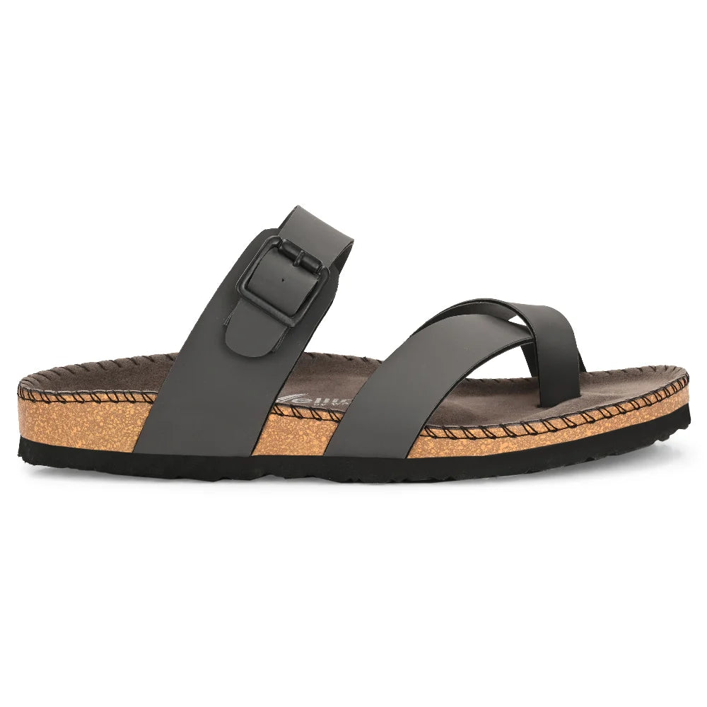 Vellinto NEBU Cross Toe Strap Berkin-Style Sandal ll Synthetic Leather Cork Sandals with Adjustable Buckle Straps For Men