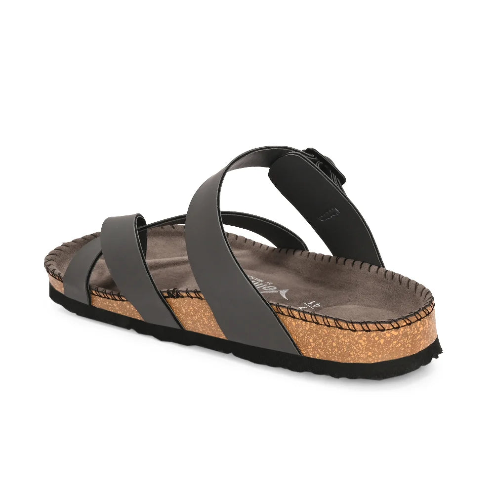 Vellinto NEBU Cross Toe Strap Berkin-Style Sandal ll Synthetic Leather Cork Sandals with Adjustable Buckle Straps For Men