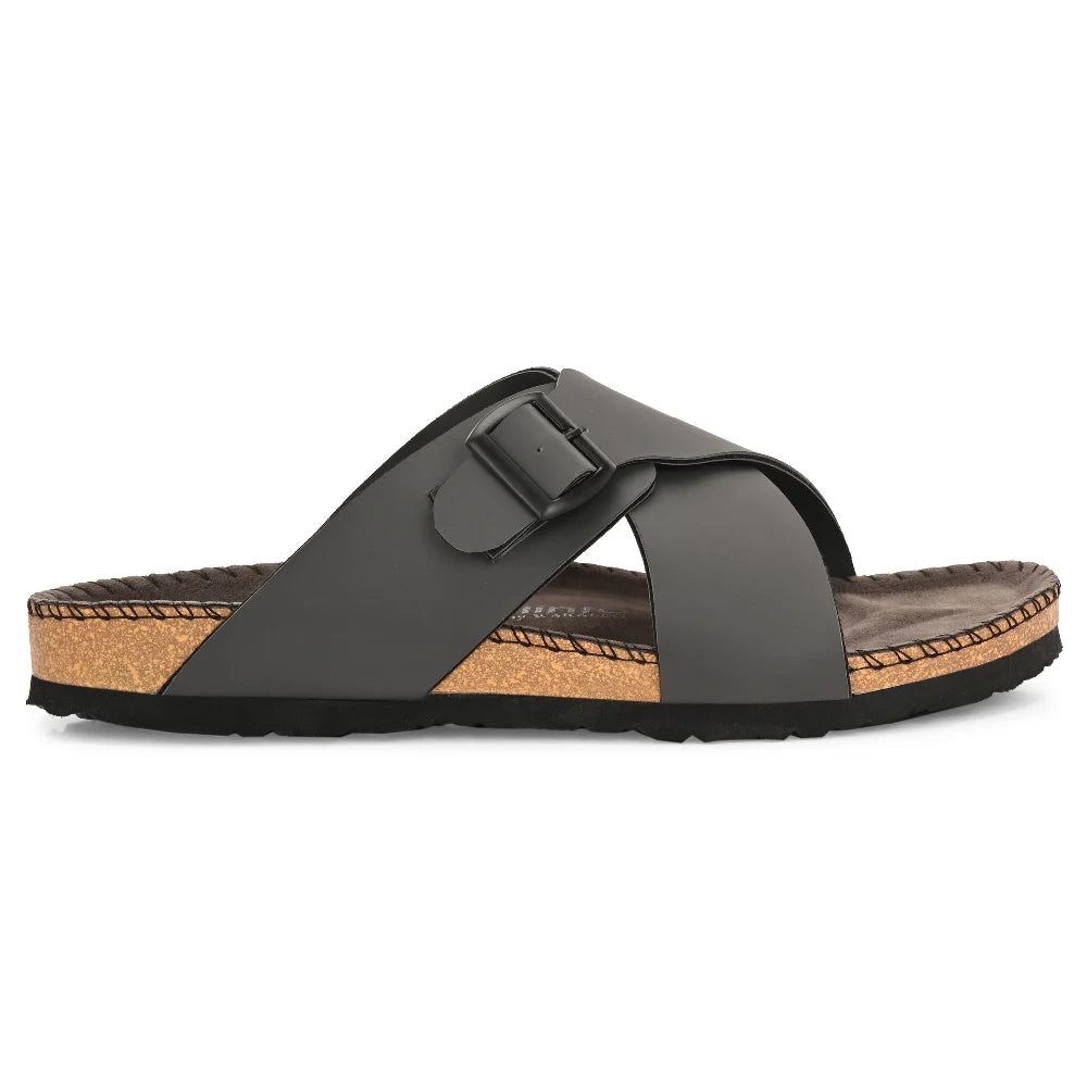 Vellinto NESU Cross Strap Sandal ll Synthetic Leather Cork Sandals with Adjustable Buckle Straps For Men