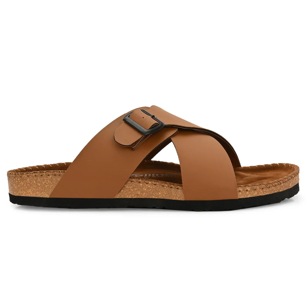 Vellinto NESU Cross Strap Sandal ll Synthetic Leather Cork Sandals with Adjustable Buckle Straps For Men
