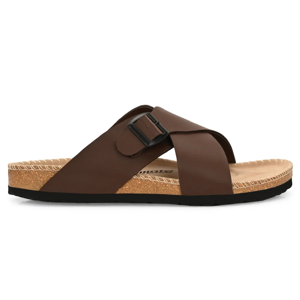 Vellinto NESU Cross Strap Sandal ll Synthetic Leather Cork Sandals with Adjustable Buckle Straps For Men