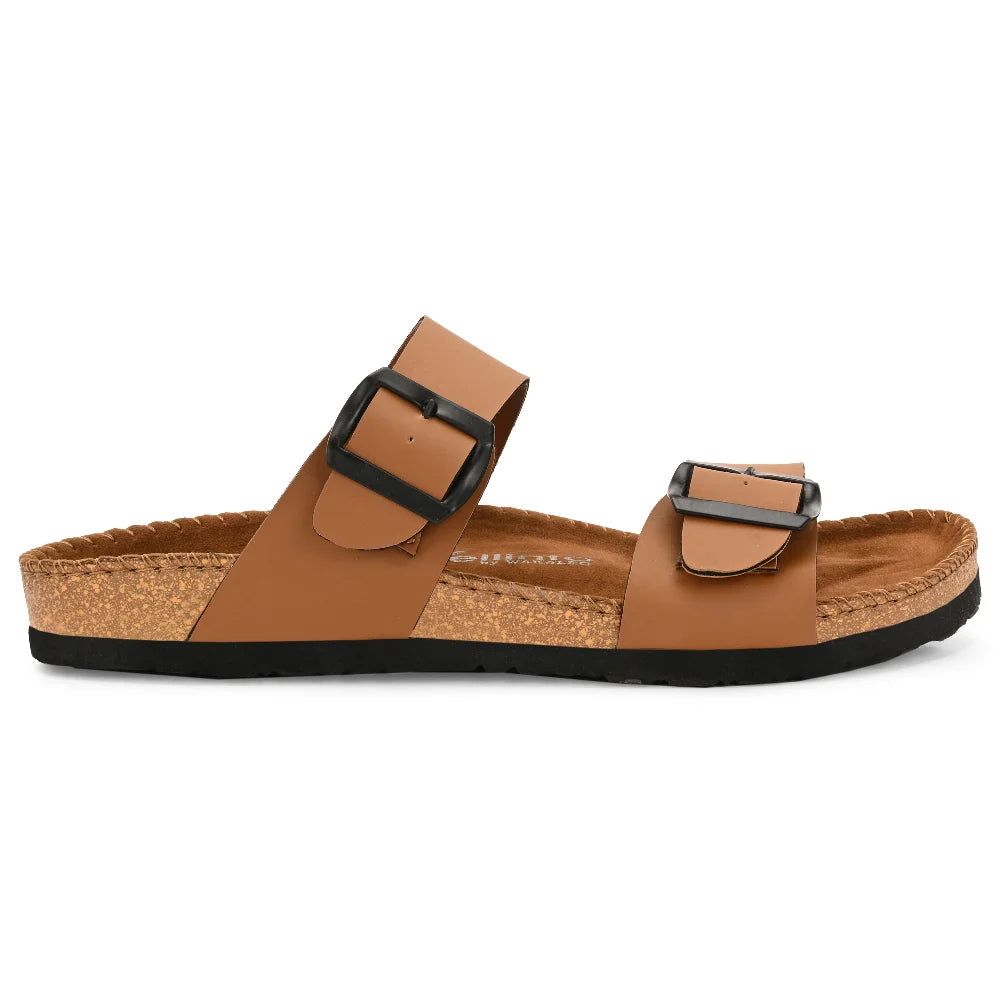 Vellinto AMMON Double Strap Unisex Synthetic Leather Sandal with Cork Footbed, Toe Loop, Buckle Strap for Comfort and Style For Men