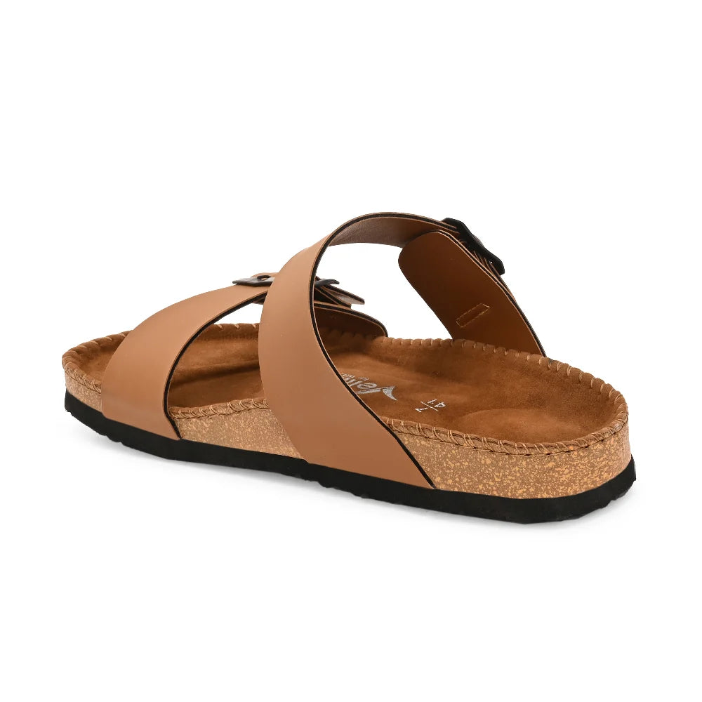 Vellinto AMMON Double Strap Unisex Synthetic Leather Sandal with Cork Footbed, Toe Loop, Buckle Strap for Comfort and Style For Men