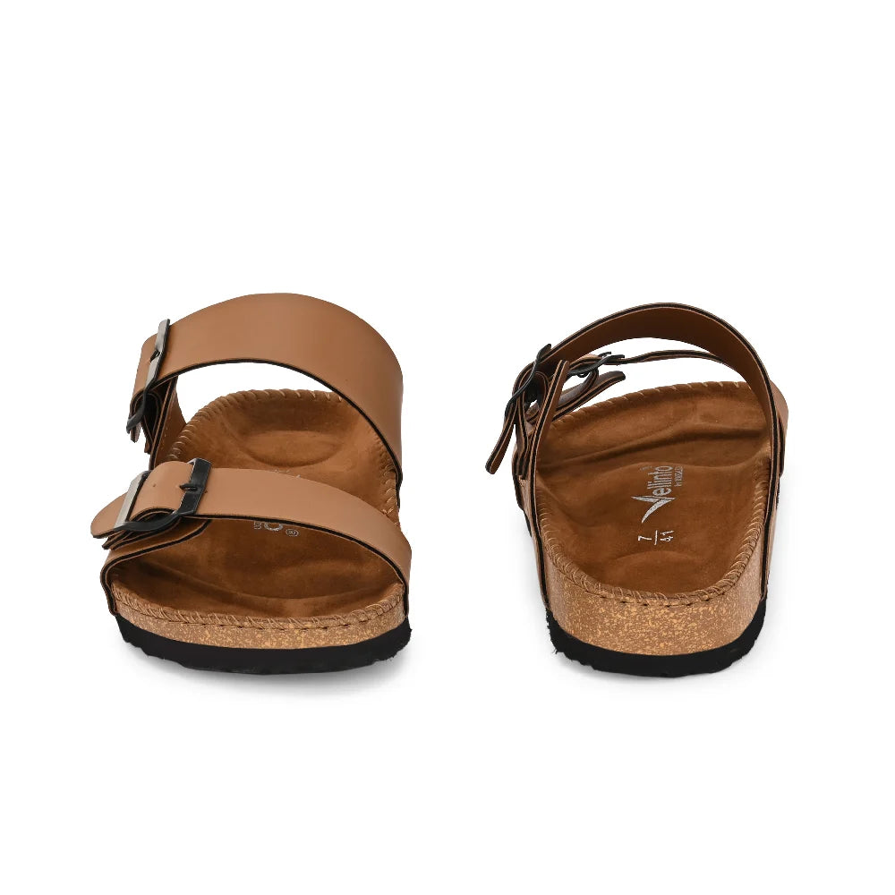 Vellinto AMMON Double Strap Unisex Synthetic Leather Sandal with Cork Footbed, Toe Loop, Buckle Strap for Comfort and Style For Men