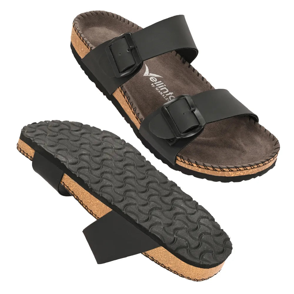 Vellinto AMMON Double Strap Unisex Synthetic Leather Sandal with Cork Footbed, Toe Loop, Buckle Strap for Comfort and Style For Men