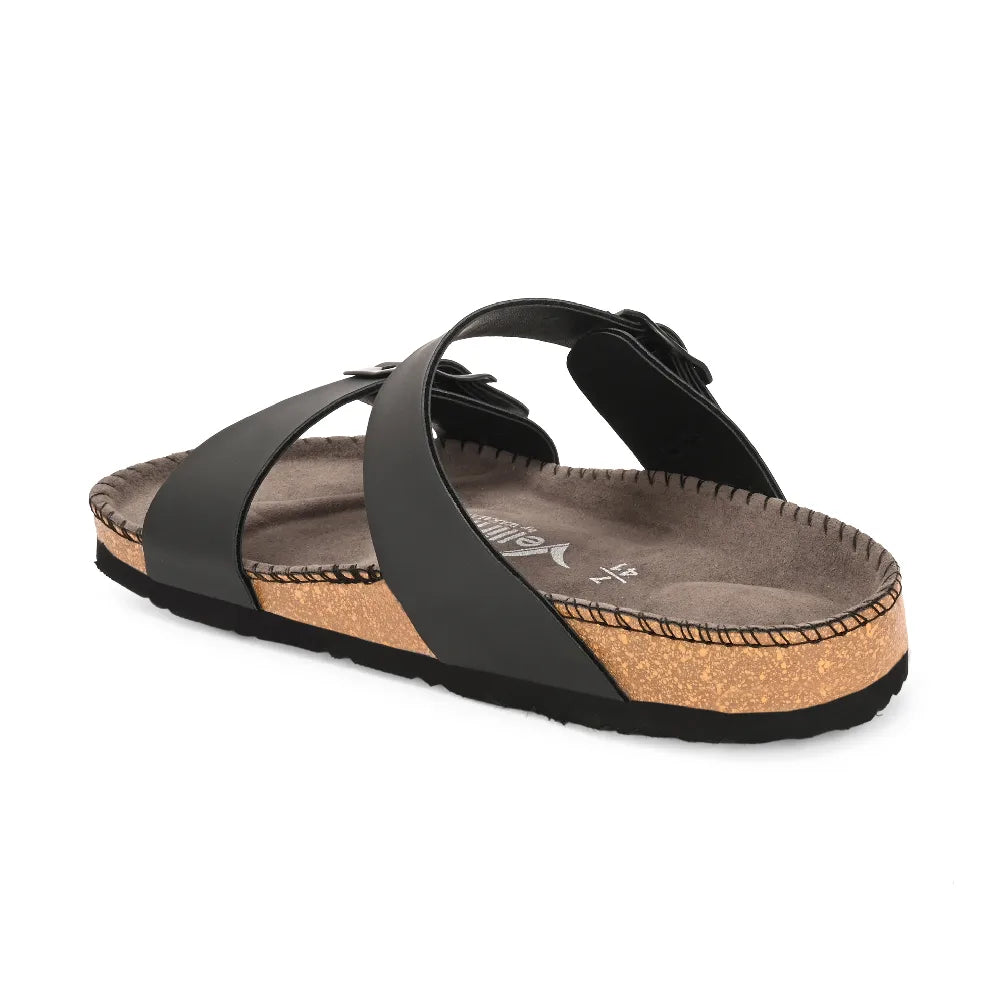 Vellinto AMMON Double Strap Unisex Synthetic Leather Sandal with Cork Footbed, Toe Loop, Buckle Strap for Comfort and Style For Men