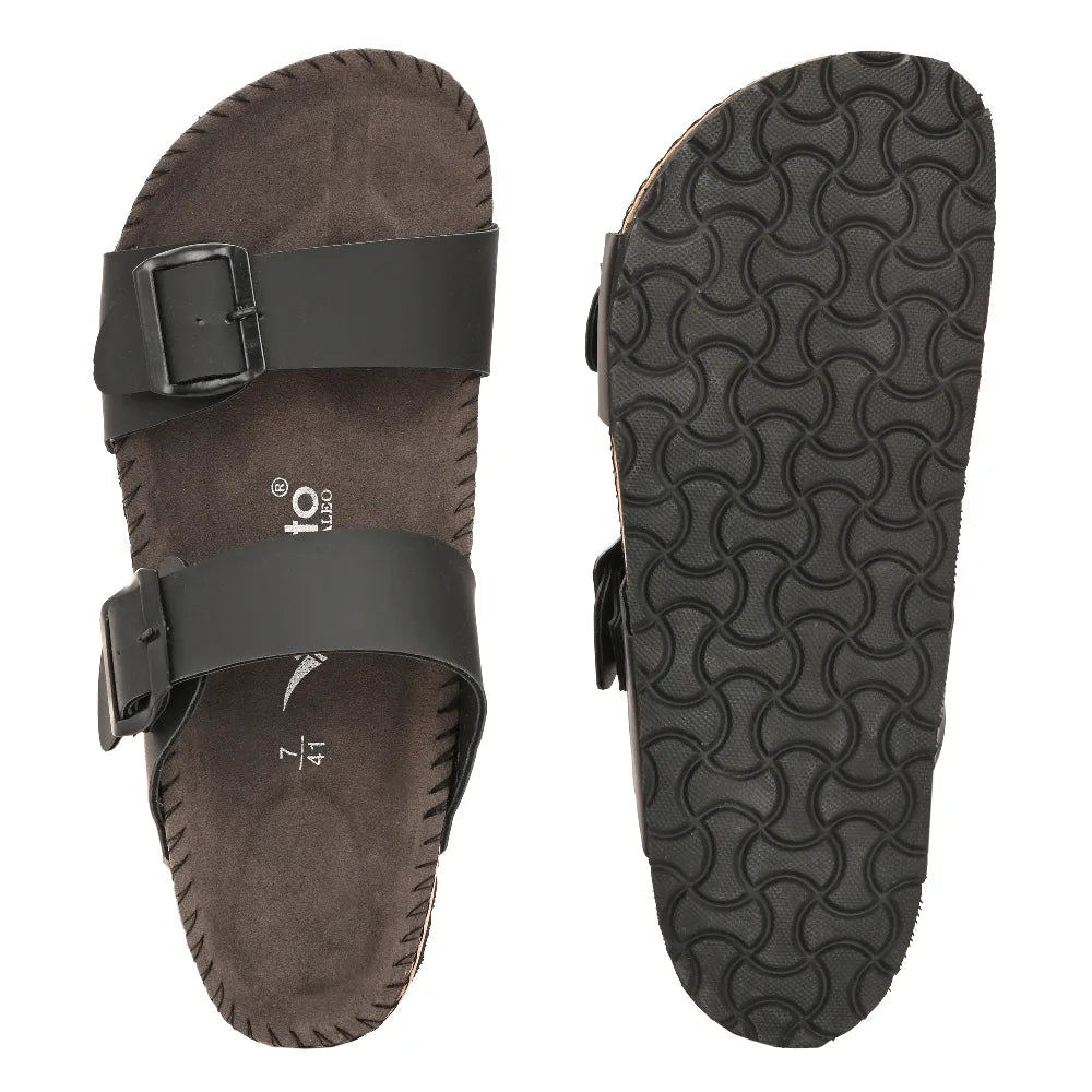 Vellinto AMMON Double Strap Unisex Synthetic Leather Sandal with Cork Footbed, Toe Loop, Buckle Strap for Comfort and Style For Men