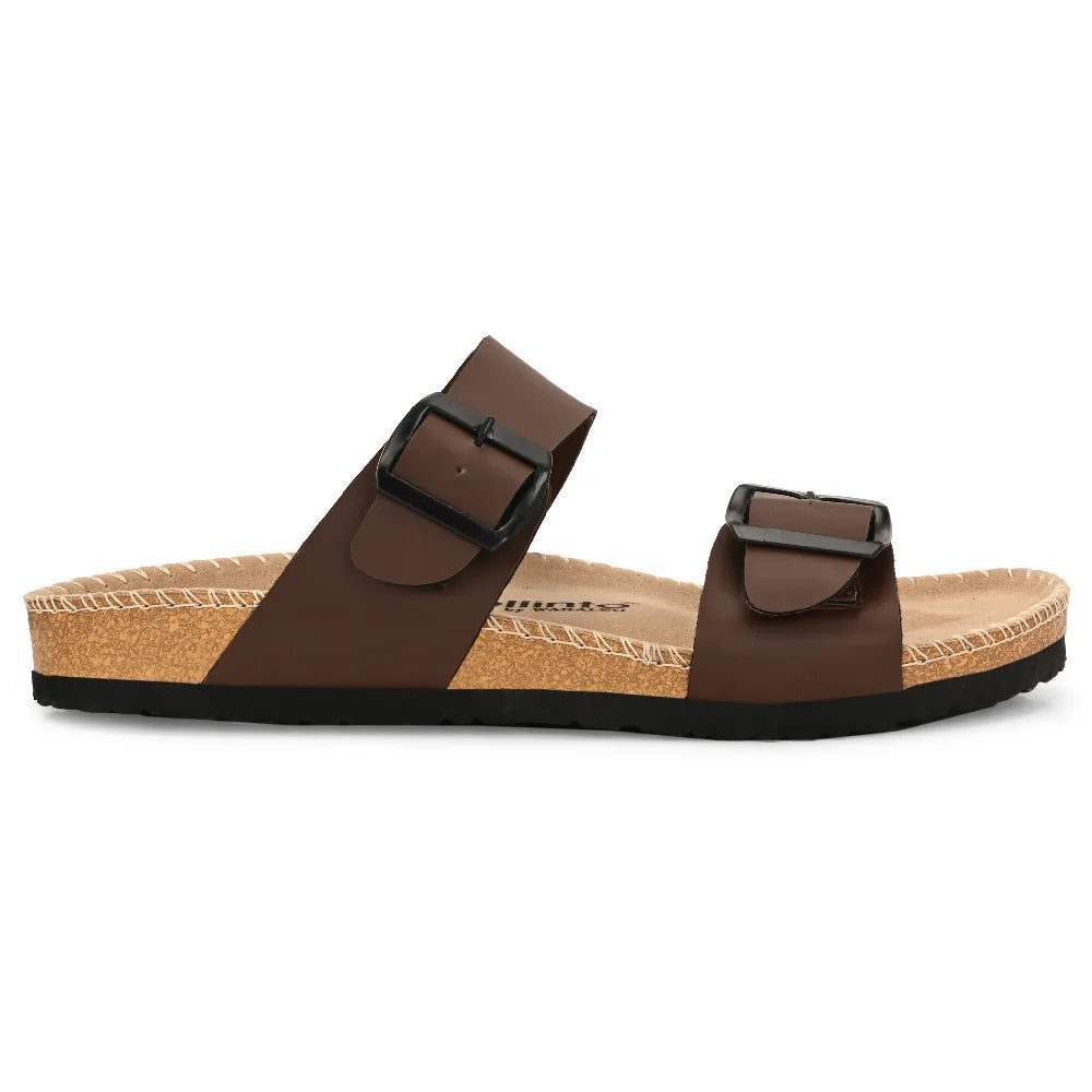 Vellinto AMMON Double Strap Unisex Synthetic Leather Sandal with Cork Footbed, Toe Loop, Buckle Strap for Comfort and Style For Men