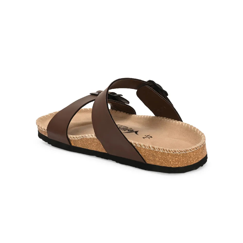 Vellinto AMMON Double Strap Unisex Synthetic Leather Sandal with Cork Footbed, Toe Loop, Buckle Strap for Comfort and Style For Men