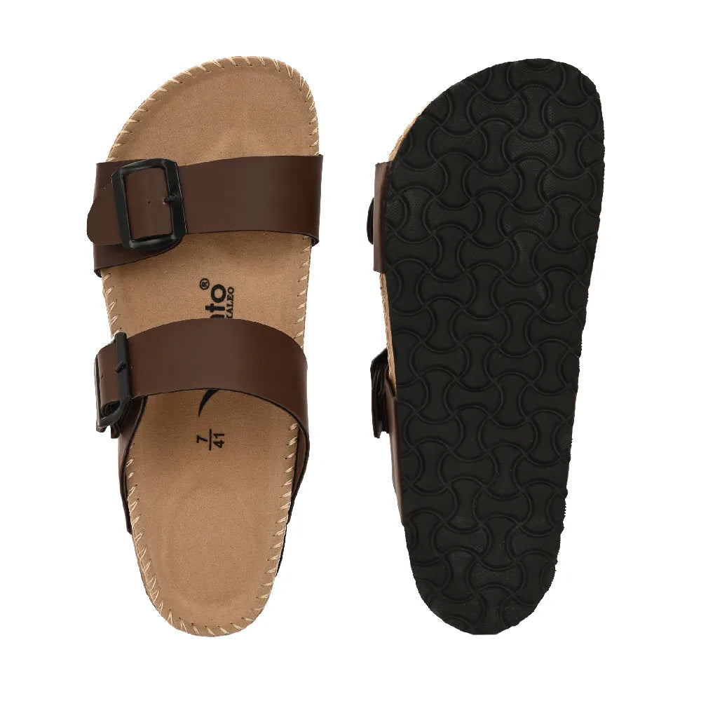 Vellinto AMMON Double Strap Unisex Synthetic Leather Sandal with Cork Footbed, Toe Loop, Buckle Strap for Comfort and Style For Men