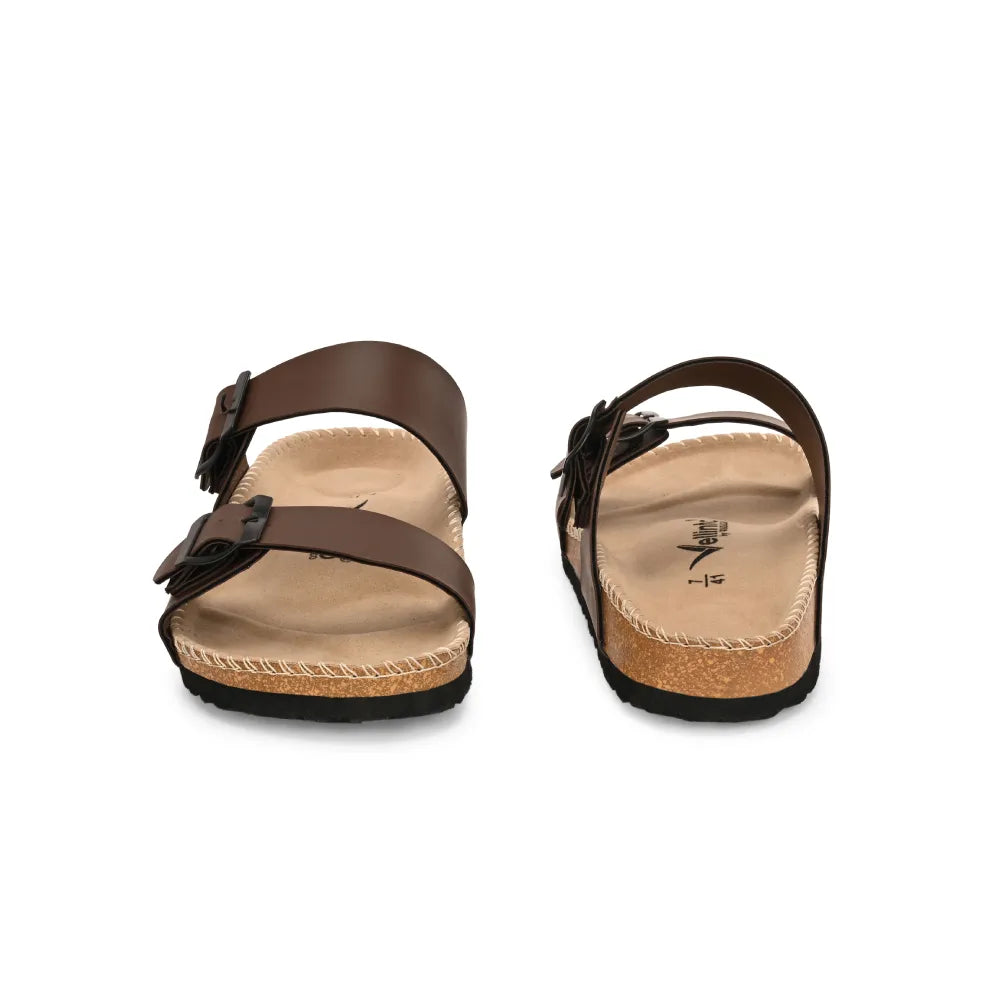 Vellinto AMMON Double Strap Unisex Synthetic Leather Sandal with Cork Footbed, Toe Loop, Buckle Strap for Comfort and Style For Men