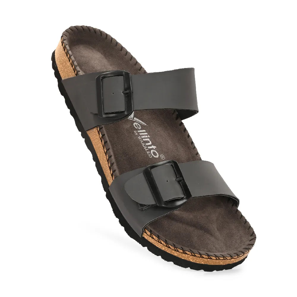 Vellinto AMMON Double Strap Unisex Synthetic Leather Sandal with Cork Footbed, Toe Loop, Buckle Strap for Comfort and Style For Men