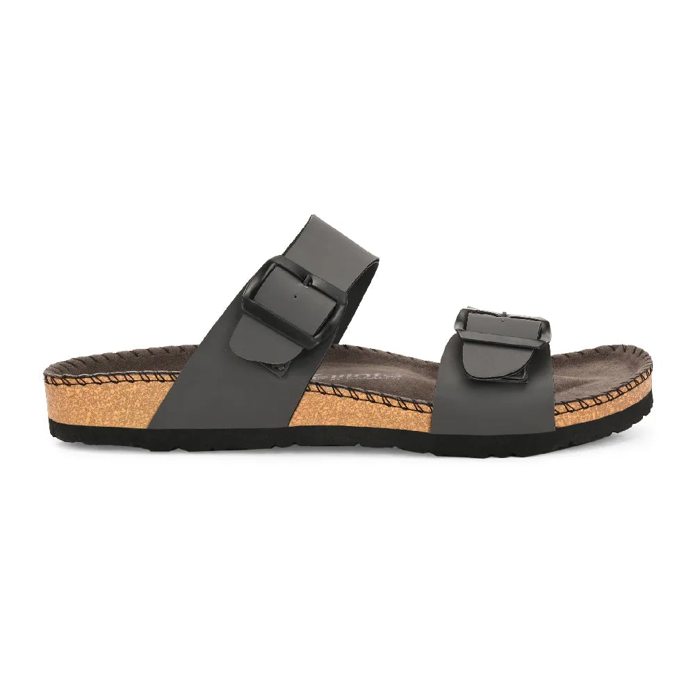 Vellinto AMMON Double Strap Unisex Synthetic Leather Sandal with Cork Footbed, Toe Loop, Buckle Strap for Comfort and Style For Men