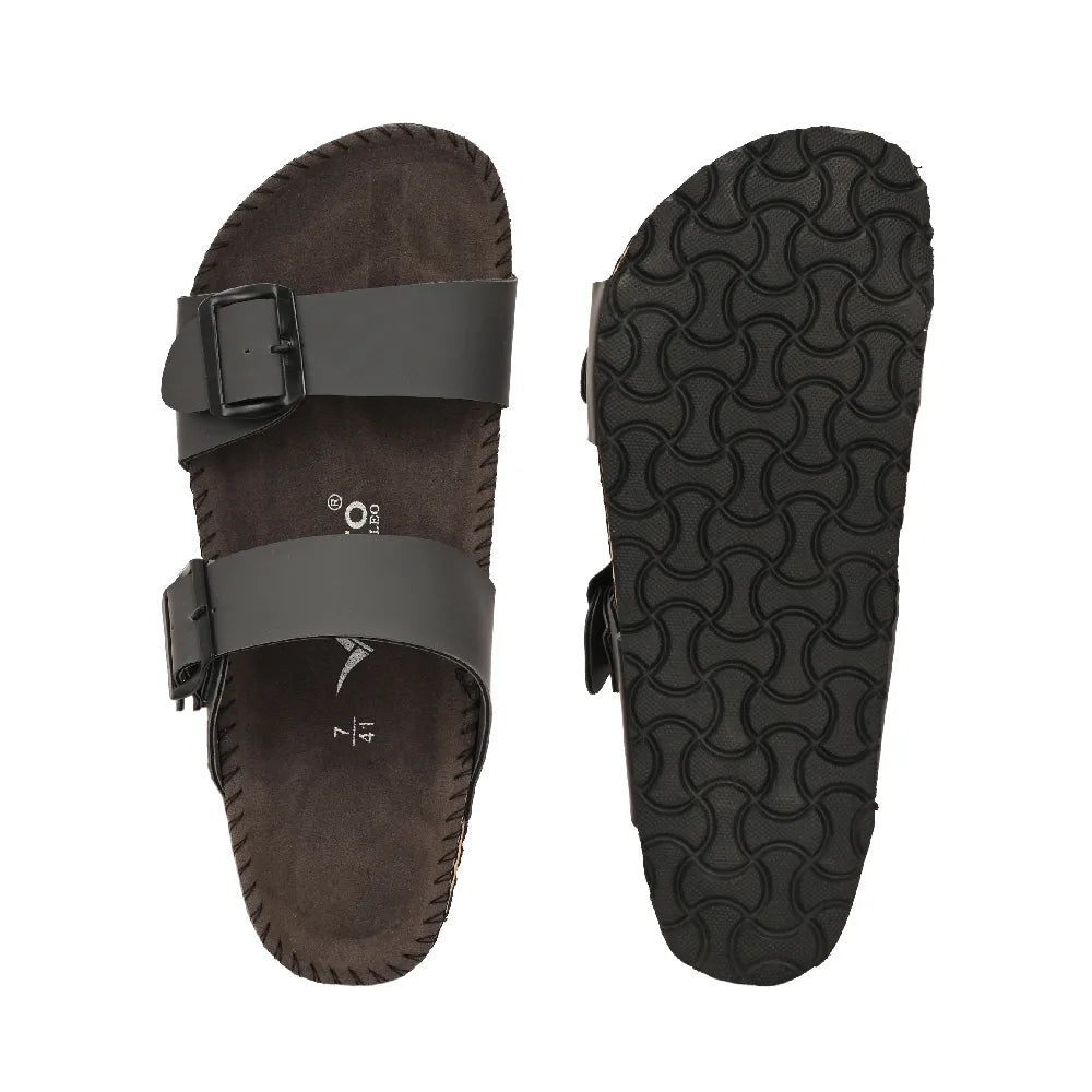 Vellinto AMMON Double Strap Unisex Synthetic Leather Sandal with Cork Footbed, Toe Loop, Buckle Strap for Comfort and Style For Men