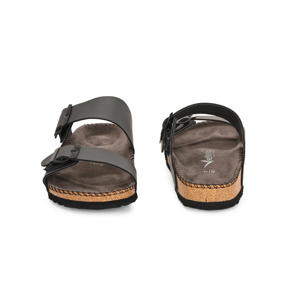 Vellinto AMMON Double Strap Unisex Synthetic Leather Sandal with Cork Footbed, Toe Loop, Buckle Strap for Comfort and Style For Men