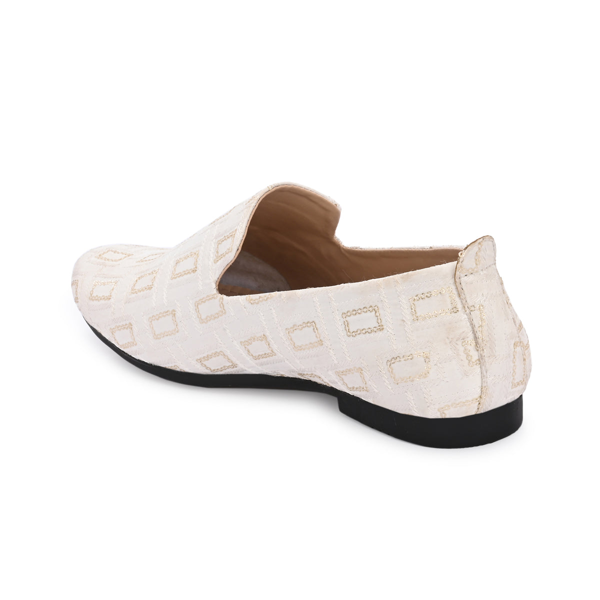 Vellinto Mens White GLEAM Embroidered Slip-On Ethnic Party Wear Wedding Shoes for Festive Espadrilles For Men