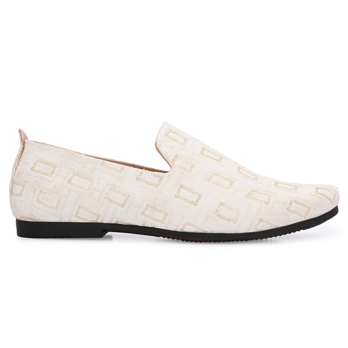 Vellinto Mens White GLEAM Embroidered Slip-On Ethnic Party Wear Wedding Shoes for Festive Espadrilles For Men